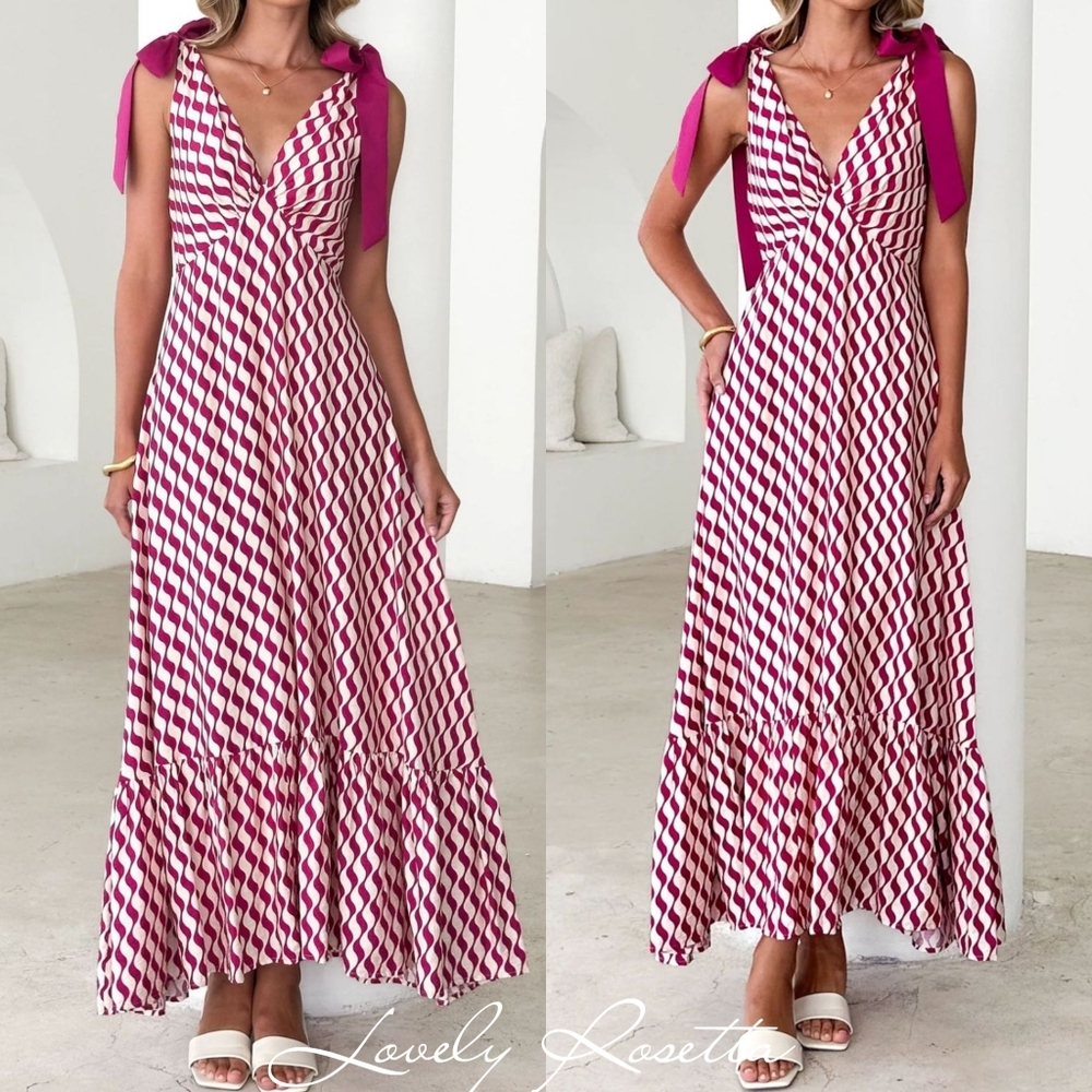 Printed V-Neck Tie Shoulder Cami Dress - Picture 14 of 15